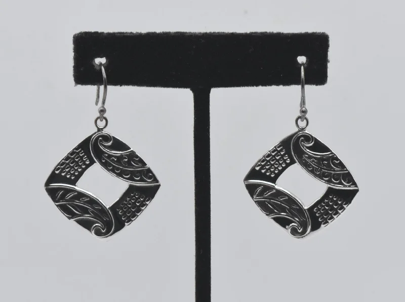 Ladies Celtic knot earrings -Ninos DeChammo - Vintage Sterling Silver Square Dangle Earrings