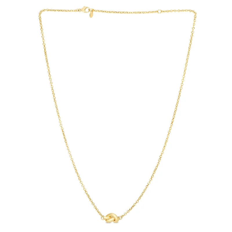 Ladies Necklaces with Bead Spark-14K Gold Polished Puffed Love Knot Necklace