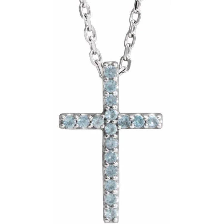 Ladies Necklaces for Office Shine-14K White Natural Swiss Blue Topaz Petite Cross 16" Necklace