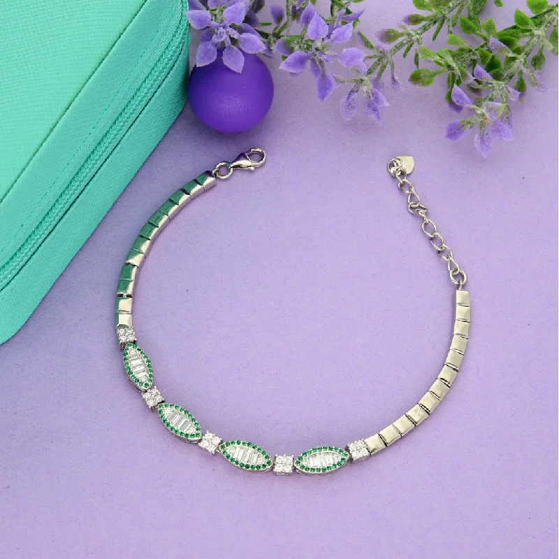 Ladies Bracelets for Nurse Glow-Sterling Silver 925 Classy Green Gems Zirconia Bracelets - FKJBRLSL9479