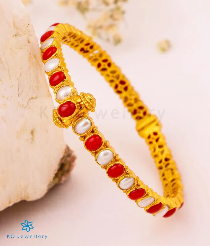 Ladies Bracelets for Teacher Shine-The Kripa Silver Bracelet (Pearl/Coral/Size 2.2/2.6/2.8)