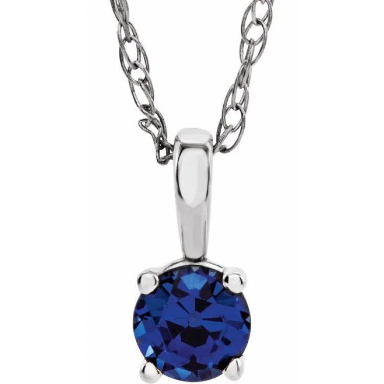 Ladies Necklaces for Nurse Shine-14K White 3 mm Natural Blue Sapphire Youth Solitaire 14" Necklace