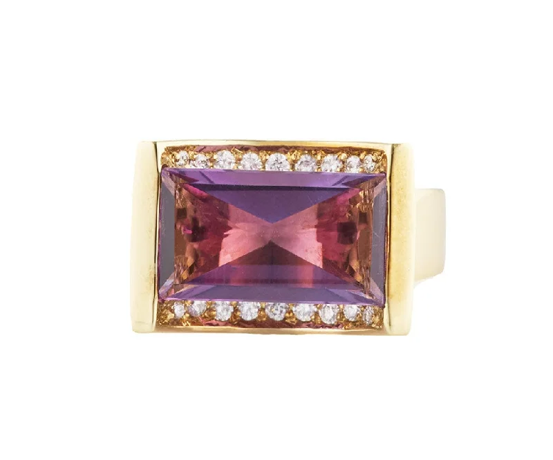 Ladies Rings with Flame Shine-7.0ct Amethyst and 0.50ctw Diamond Concave Cocktail Ring in 14K