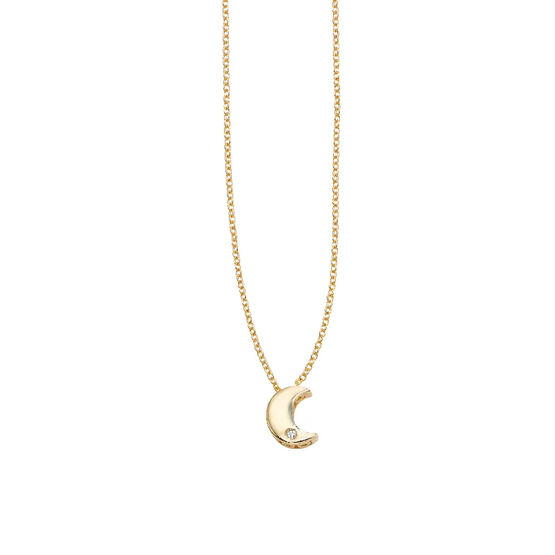 Ladies Necklaces with Lotus Spark-14K Gold .005ct Diamond Moon Necklace