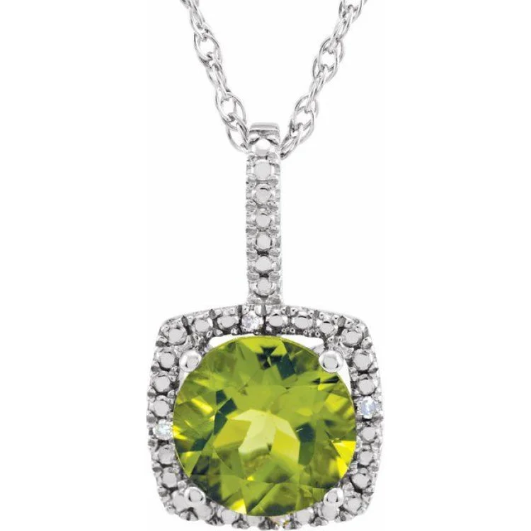 Ladies Necklaces Multi Spark-  Sterling Silver 7 mm Natural Peridot & .015 CTW Natural Diamond 18" Necklace