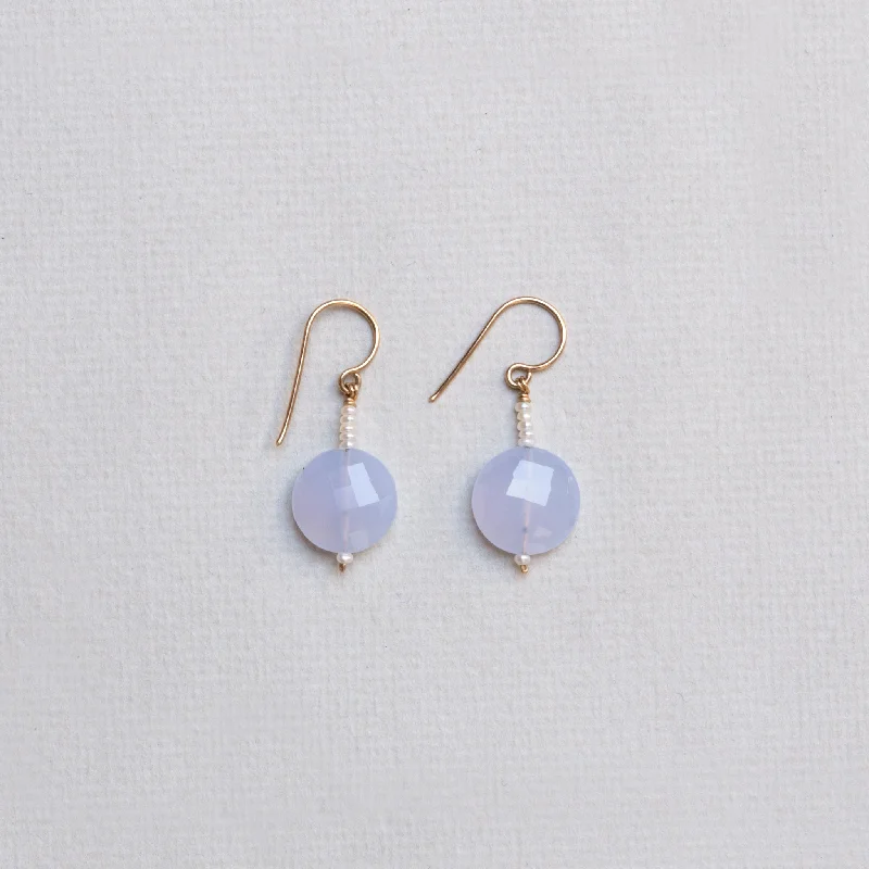 Ladies flowing hippie earrings -Chalcedony & Fresh Water Pearl Drop Earrings