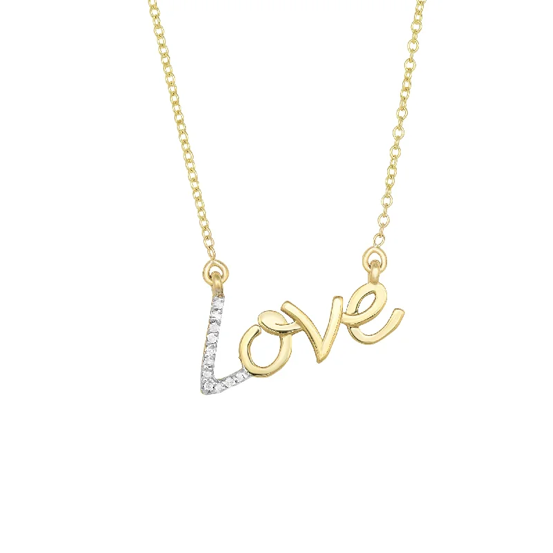 Ladies Necklaces for Elder Spark-14K Gold .07ct Diamond ""Love"" Necklace