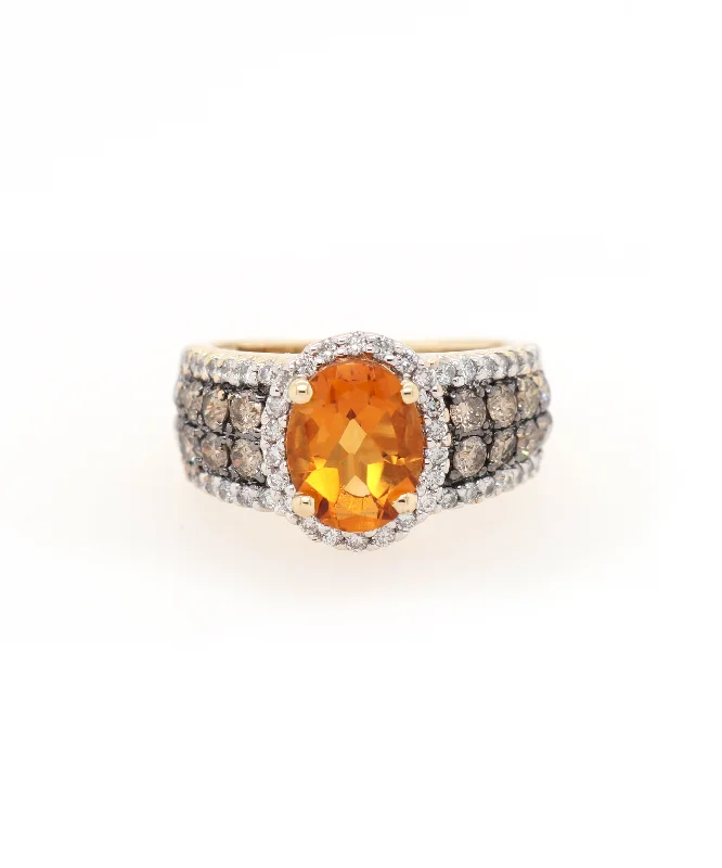 Ladies Rings for Leader Spark-Le Vian 1.86ct Oval Citrine and 0.85ctw White & Chocolate Diamond Frame Ring 14K