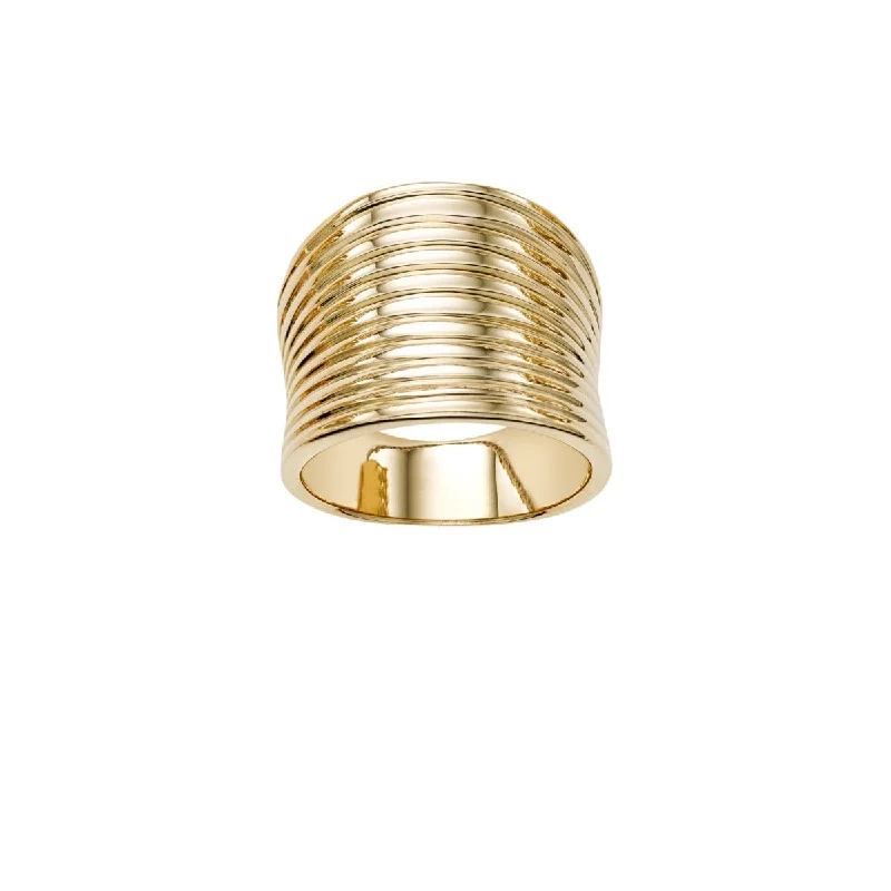 Ladies Rings with Cyan Richterite-14kt Yellow Gold Bold Ribbed Ring Size-7 R6849-07