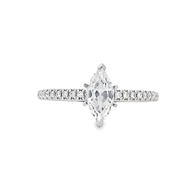 Ladies Fluid Art Engagement Rings -Marquise Shape Diamond Side Stone Engagement Ring in White Gold by Gabriel NY