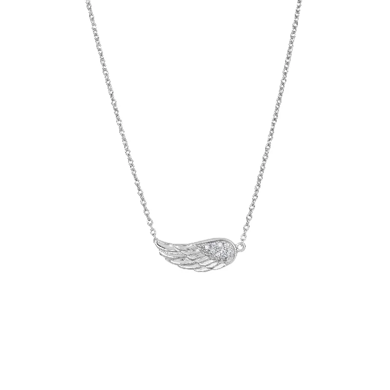 Ladies Necklaces for Pioneer Glow-Silver CZ Sideways Angel Wing Necklace