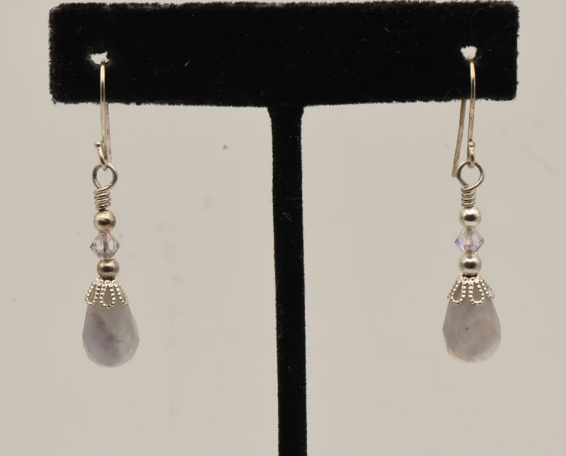 Ladies etched message earrings -Vintage Faceted Amethyst Dangle Earrings