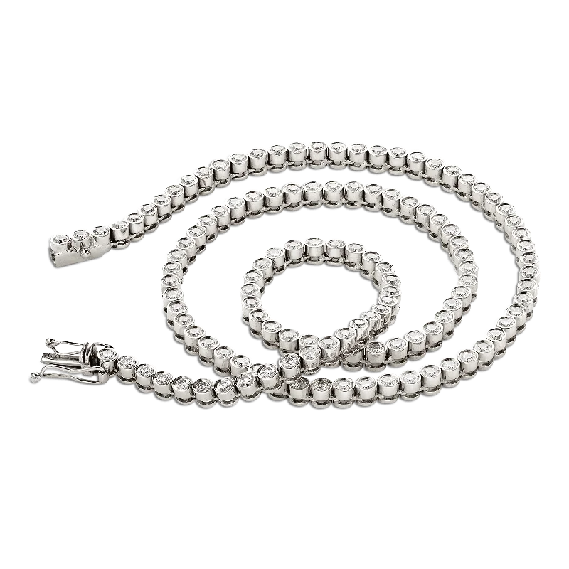 Ladies Necklaces for Teacher Spark-Titania 18ct White Gold Straight Rubover Set Diamond Tennis Necklace