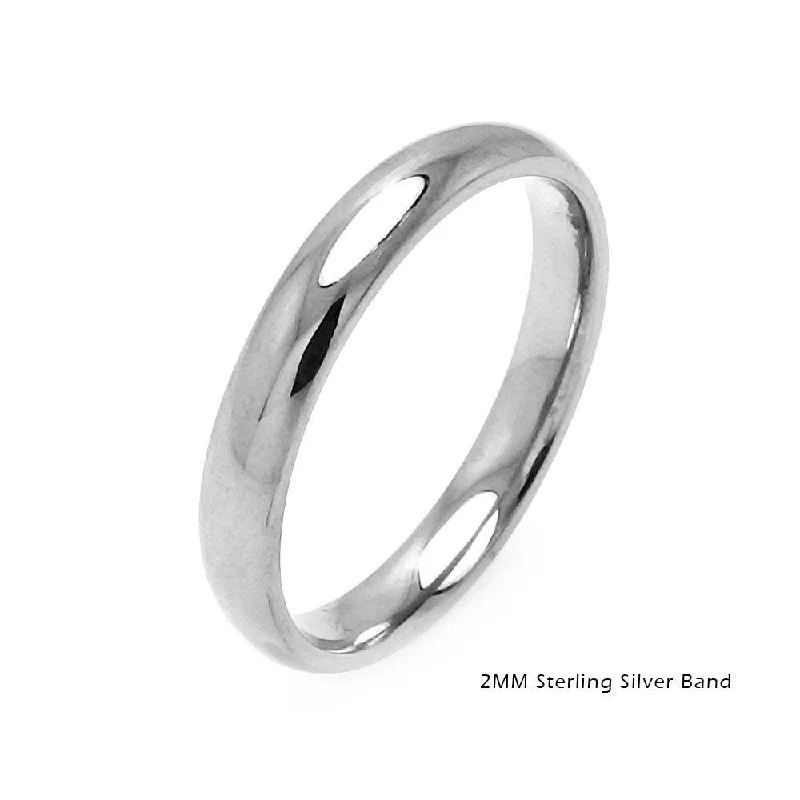 Ladies Hot Trend Engagement Rings -High Polished 925 Sterling Silver Plain Wedding Band Round Ring - RING01-2MM