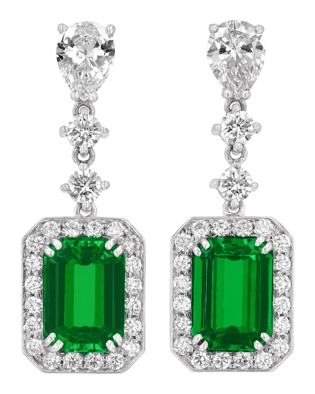 Ladies soothing charm earrings -Emerald-Cut Emerald Earrings, 3.75 Carats