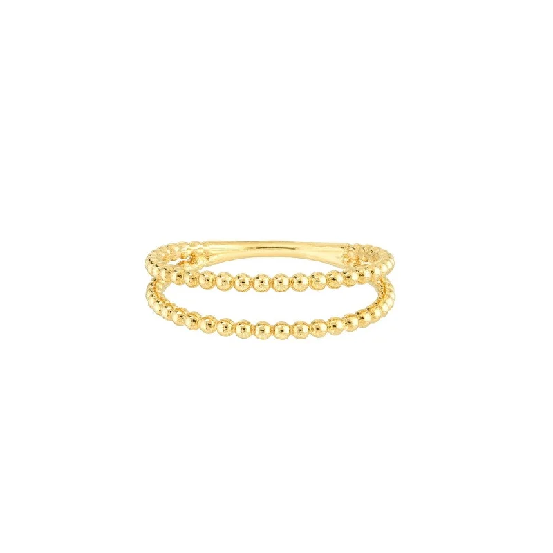 Ladies Rings with Yellow Sanidine-14KT YELLOW GOLD DOUBLE BEADED WIRE RING