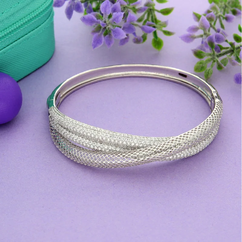 Ladies Bracelets for Science Glow-Sterling Silver 925 Waves Cubic Zirconia Bangle - FKJBNGSL9475