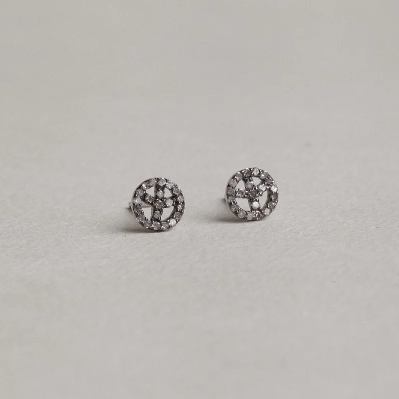 Ladies sturdy steel earrings -Diamond Peace Stud Earrings