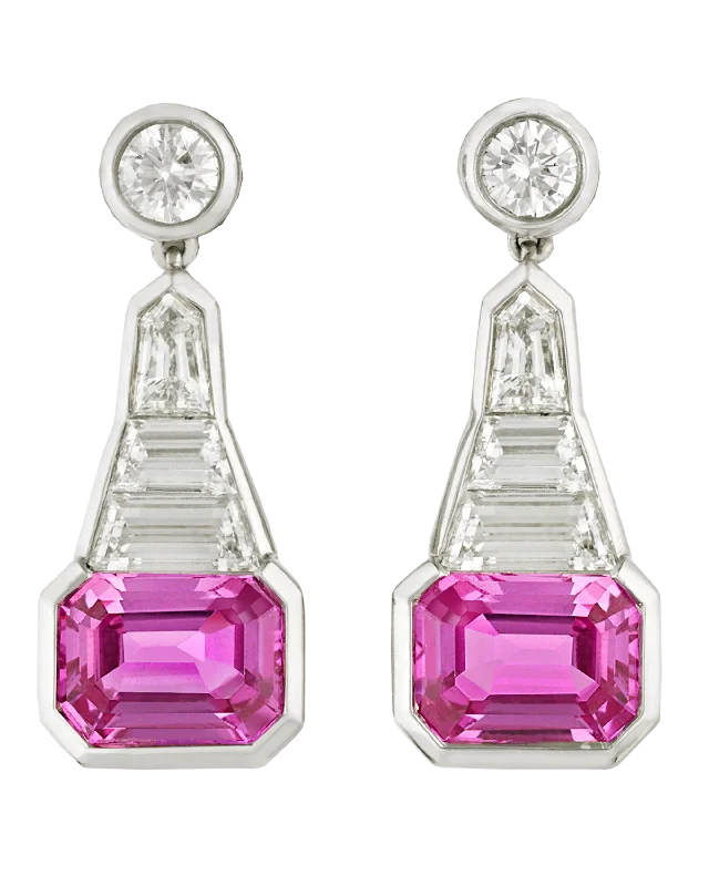 Ladies nature’s breath earrings -Pink Sapphire Dangle Earrings, 3.60 Carats