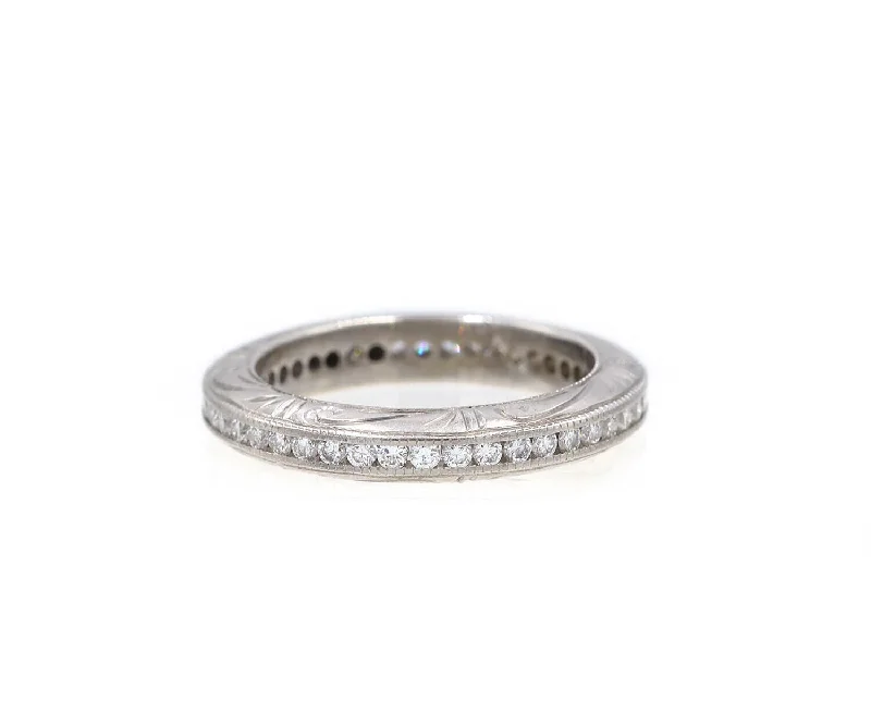 Ladies Rings for Love Shine-0.35ctw Diamond Heirloom Engraved Eternity Band Ring in 18K