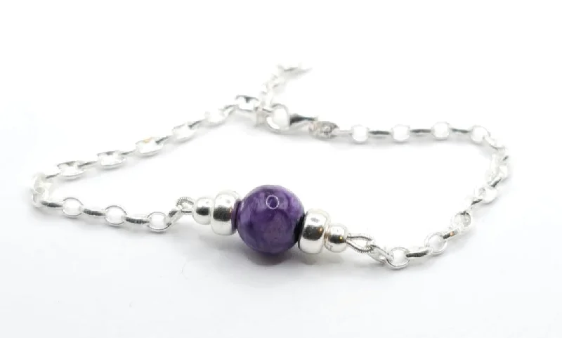 Ladies Bracelets with Custom Shine-CHAROITE MINIMALIST BRACELET