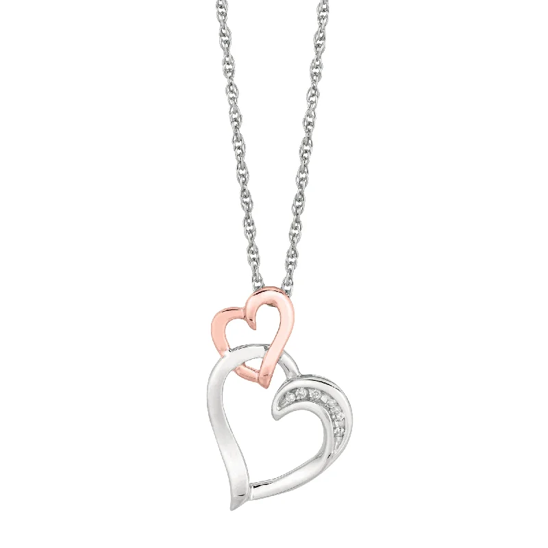 Ladies Necklaces for Grad Glow-Silver Diamond Accent .03ct Two Tone Interlocked Hearts Necklace