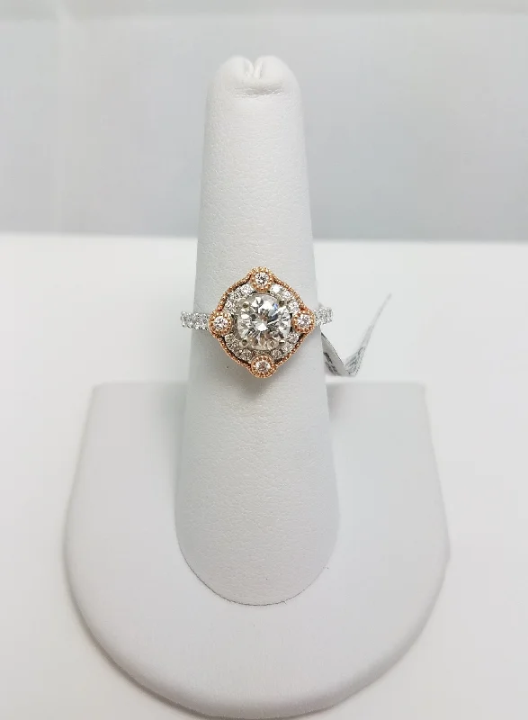 Ladies Rough Cut Engagement Rings -New! .98ct Round Natural Diamond 14k White Rose Gold Engagement Ring