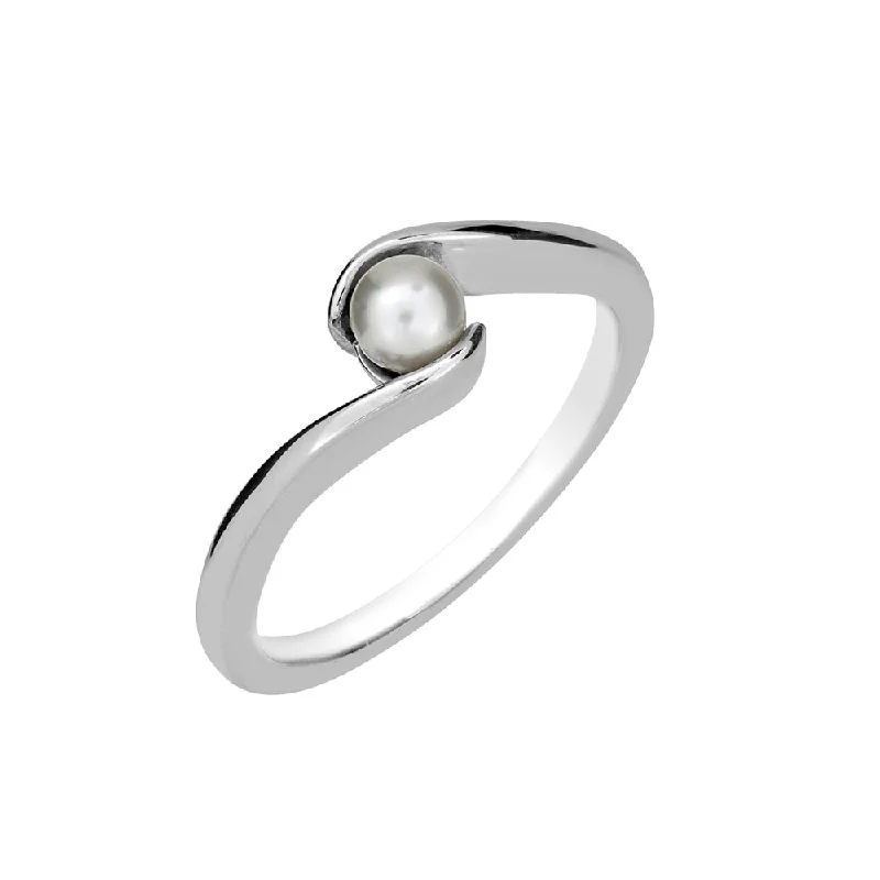 Ladies Rings with Clear Zircon-Sterling Silver Pearl Ring HB30076PLSS