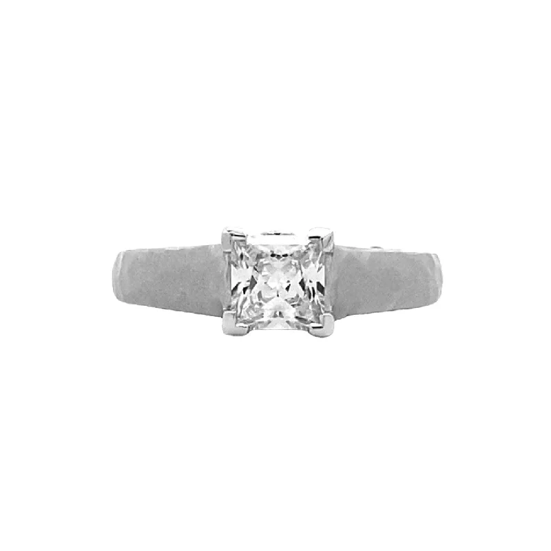 Ladies Zirconia Fire Engagement Rings -Princess Cut Diamond Engagement Ring in White Gold by Gabriel NY