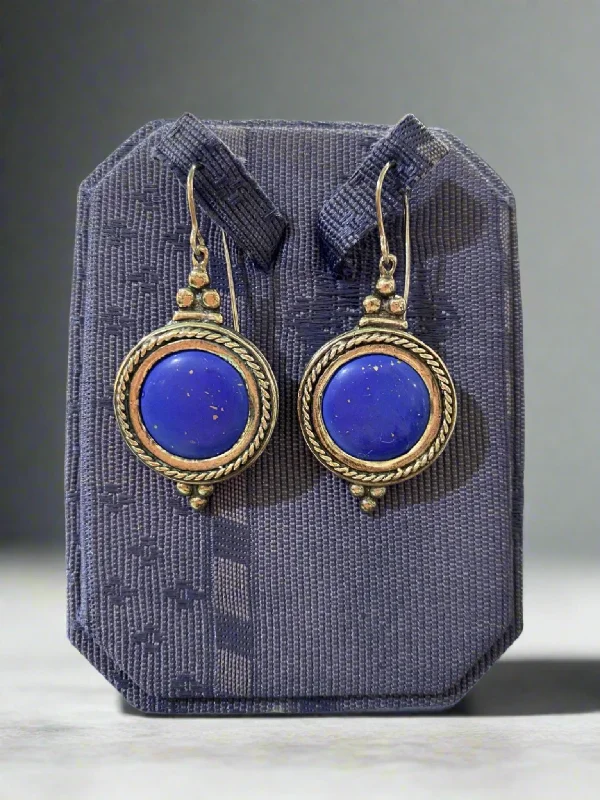 Ladies satin sheen earrings -Greek Circle Rope Earrings in sterling silver with Lapis Lazuli