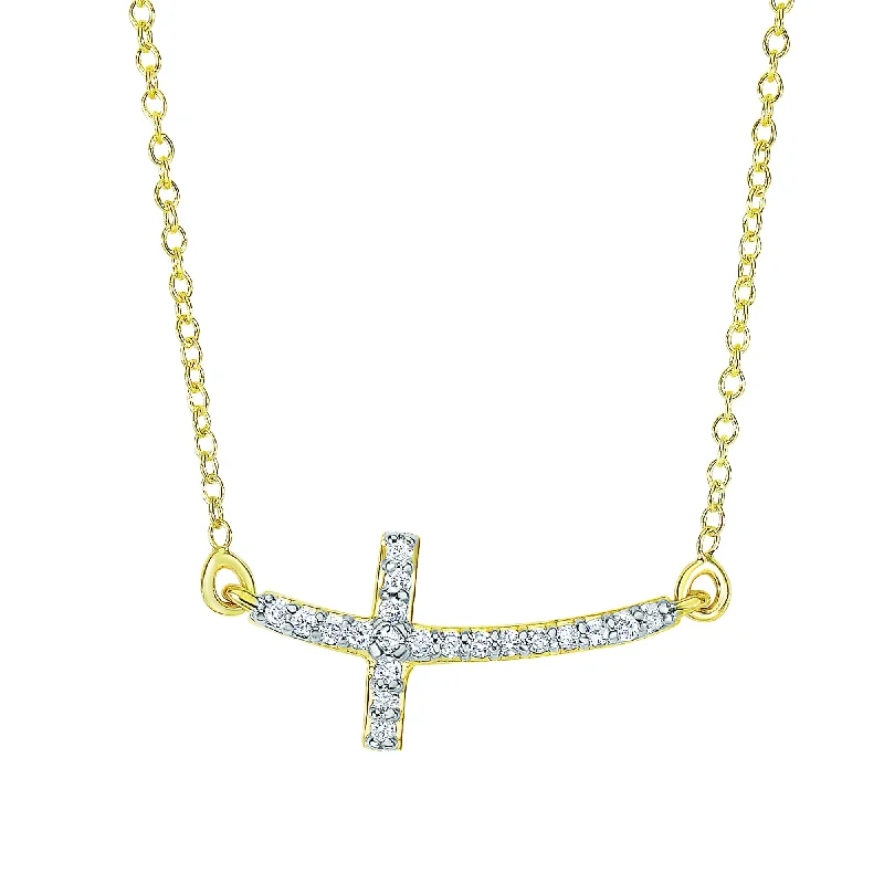 Ladies Necklaces for Leader Spark-14K Gold .12ct Diamond Side Cross Necklace