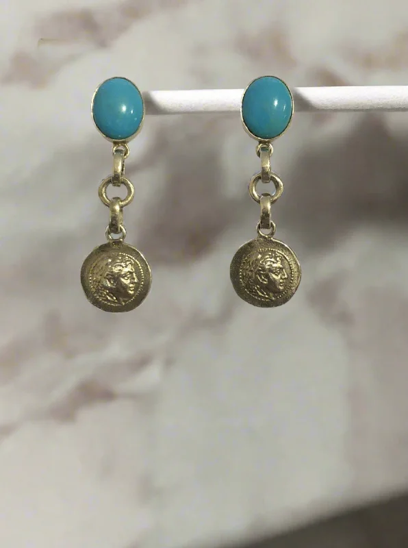 Ladies orbit charm earrings -Greek Jewelry, Sterling silver Earrings, Solid silver Earrings, Greek Earrings, Turquoise Earrings