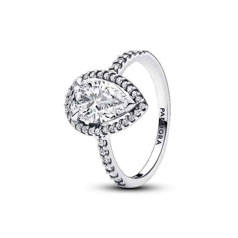 Ladies Rings Soft Spark-Pandora Sparkling Pear Halo Ring 193012C01