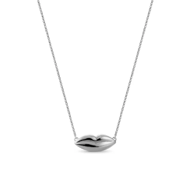 Ladies Necklaces Classic Glow-Dalí Lips Necklace - Platinum Plated Silver