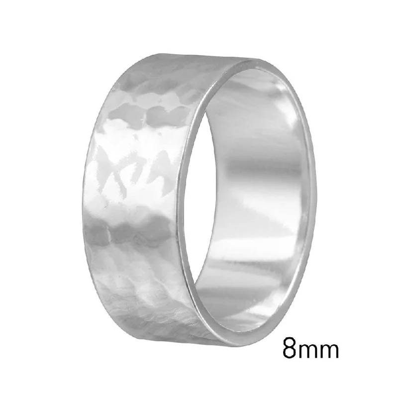 Ladies Free Hippie Engagement Rings -925 Sterling Silver Hand Hammered Wedding Band Flat Ring - RING03-8MM