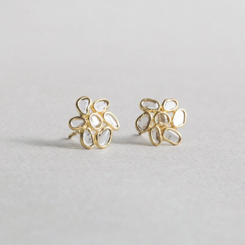 Ladies polished ceramic earrings -Diamond Slice Flower Stud Earrings