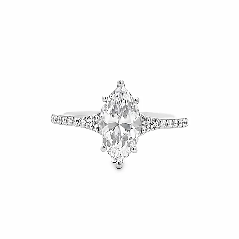 Ladies Edwardian Grace Engagement Rings -Marquise Diamond Side Stone Engagement Ring in White Gold by Simon G