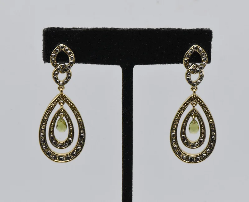 Ladies anniversary gleam earrings -Monet - Vintage Gold Tone Faux Peridot Earrings