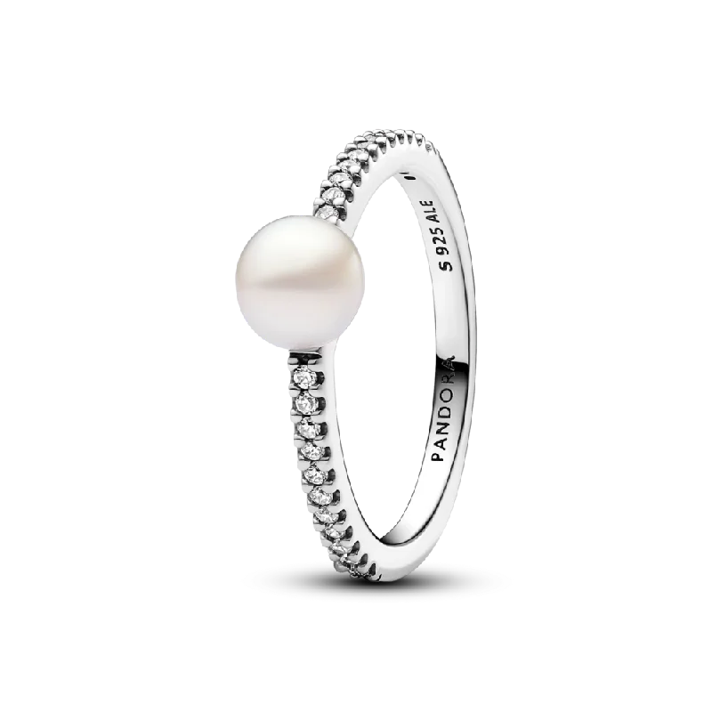 Ladies Rings for Beach Spark-Treated Freshwater Cultured Pearl & Pavé Ring