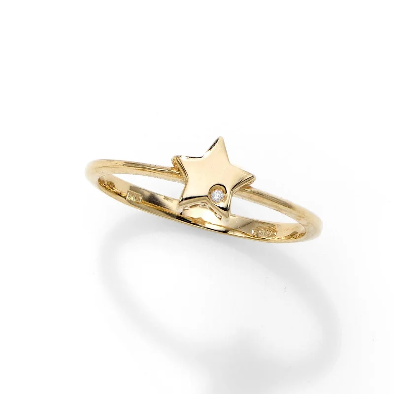 Ladies Rings for Summer Shine-14kt Yellow Gold Polished Star Ring  with 0.0050ct White Diamond R7205