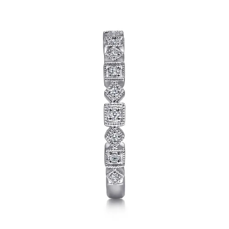 Ladies Rings Fresh Glow-Gabriel & Co. - LR4912W45JJ - 14K White Gold Geometric Diamond Stackable Ring