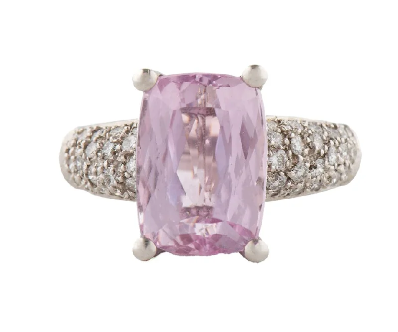 Ladies Rings with Leaf Shine-Sonia Bitton Kunzite and 0.80ctw Diamond Statement Ring in 14K