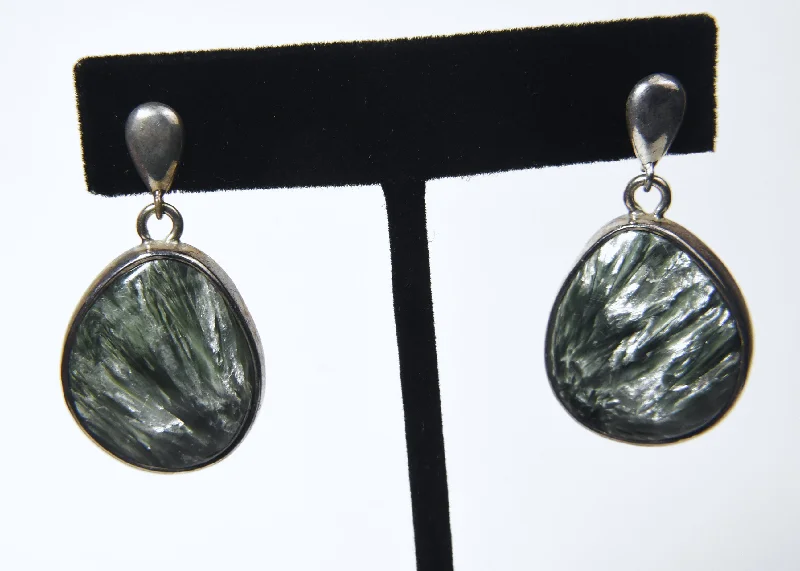 Ladies deco flair earrings -Seraphinite Sterling Silver Dangle Stud Earrings