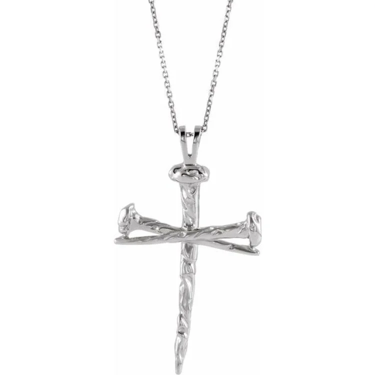 Ladies Necklaces for Pioneer Glow-Sterling Silver 24x43 mm Nail Design Cross 24" Necklace