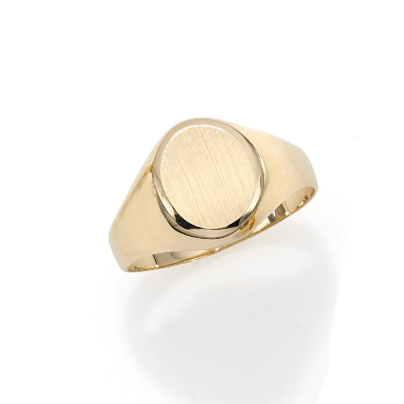 Ladies Rings with Initial Spark-14kt Yellow Gold Matte Oval Signet Ring R7194