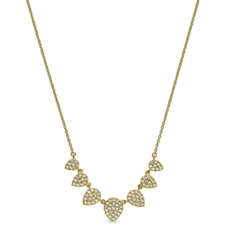 Ladies Necklaces Polished Spark-Gold Platinum Finish Sterling Silver Micropave 7 Leaves Necklace with Simulated Diamonds on 16"-18" Adjustable Chain