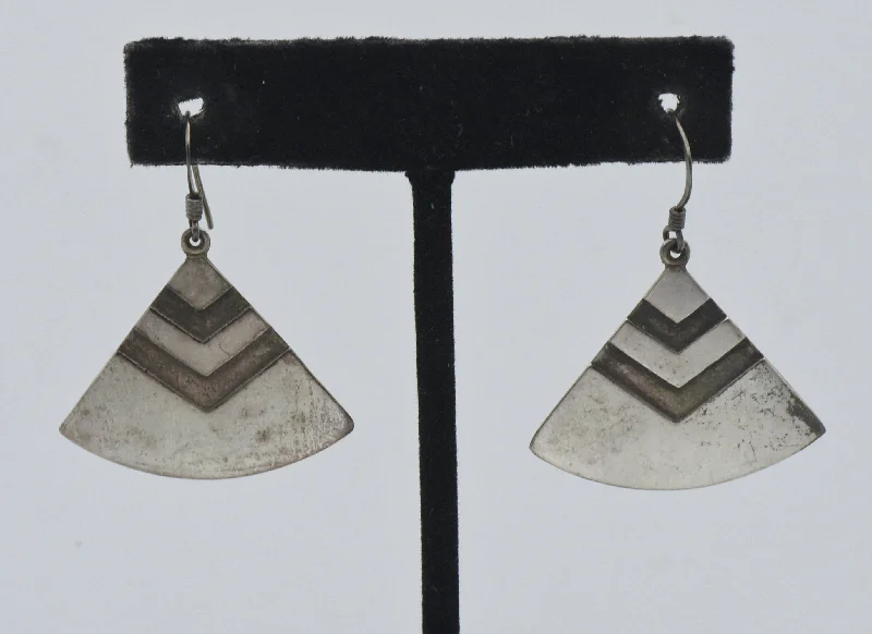 Ladies sunbeam glow earrings -Vintage Sterling Silver Triangular Dangle Earrings