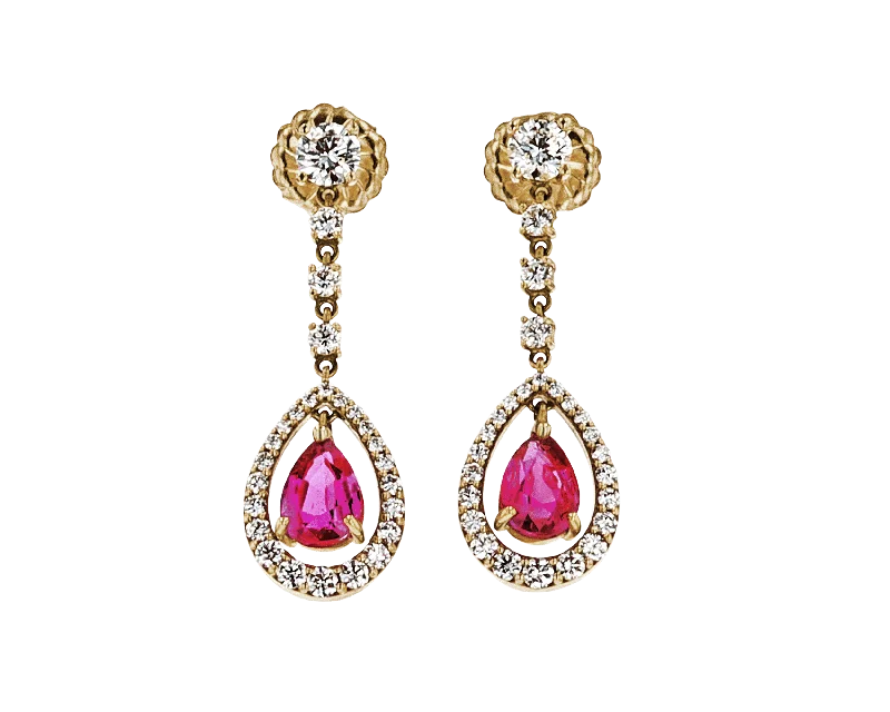 Ladies regal purple earrings -Untreated Burma Ruby Earrings, 1.74 Carats