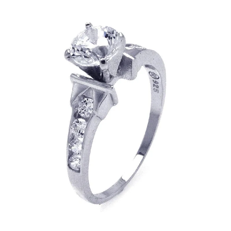 Ladies Jade Peace Engagement Rings -Silver 925 Rhodium Plated CZ Engagement Ring - STR00787