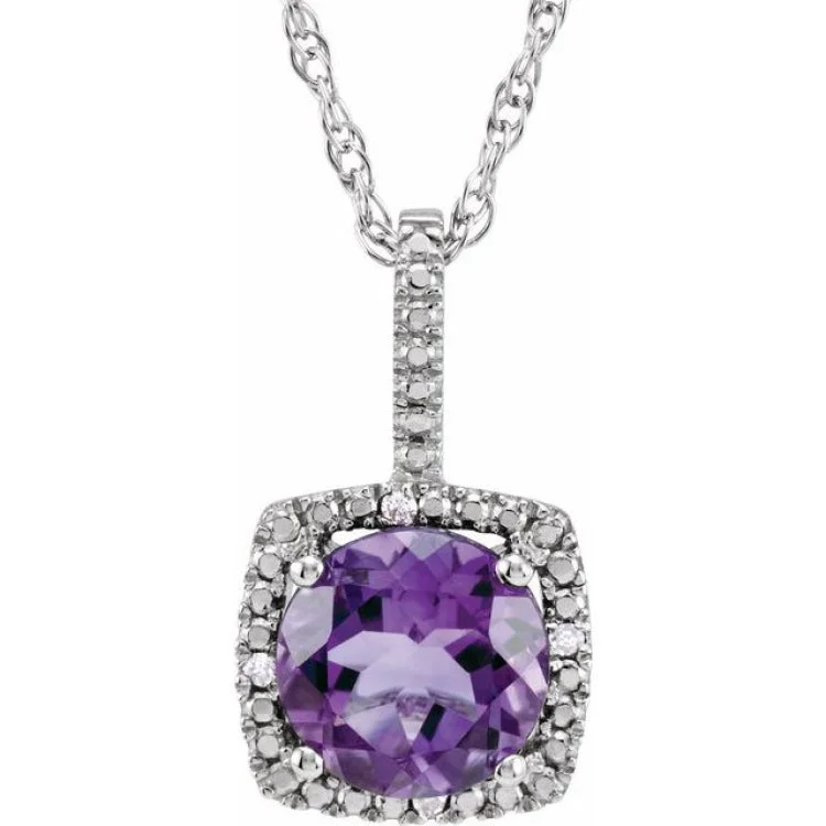 Ladies Necklaces for Activist Shine-Sterling Silver Natural Amethyst & .015 CTW Natural Diamond 18" Necklace